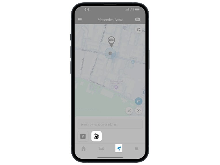 Etape 1 pour payer numériquement avec Fuel & Pay dans votre application Mercedes-Benz.