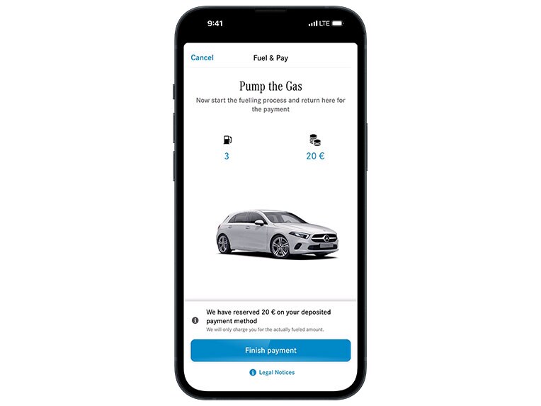 Etape 3 pour payer numériquement avec Fuel & Pay dans votre application Mercedes-Benz.