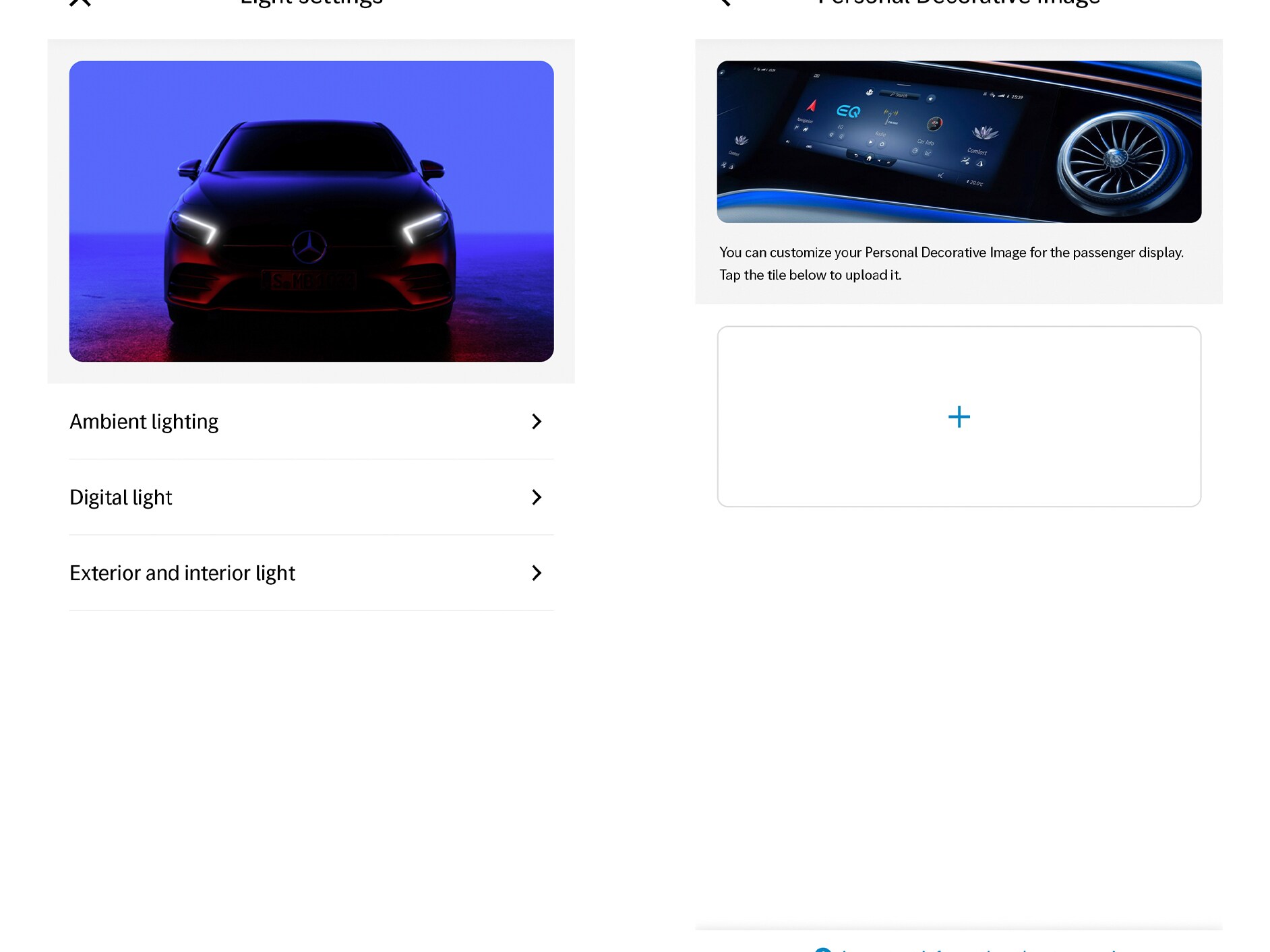 Das Display des MBUX Multimediasystems zeigt das Digitalen Extra Personalisierung.