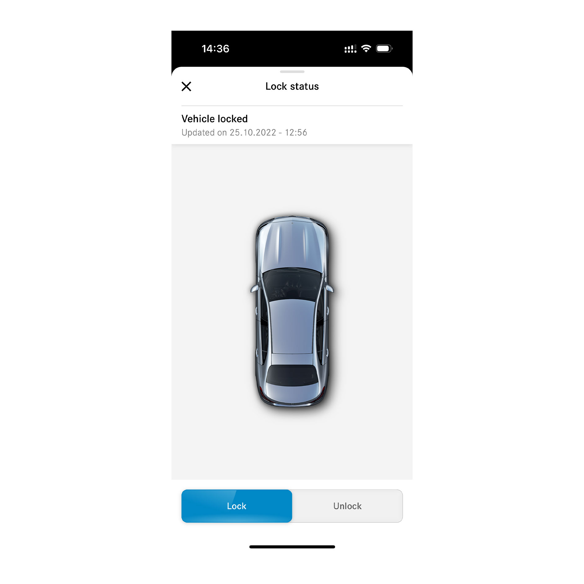 Verrouillage et déverrouillage des portes à distance | Remote | Mercedes-Benz Sur un smartphone, on peut voir l’écran qui s’affiche lorsque le service connecté Verrouillage et déverrouillage à distance des portes détecte que toutes les portes sont verrouillées.
