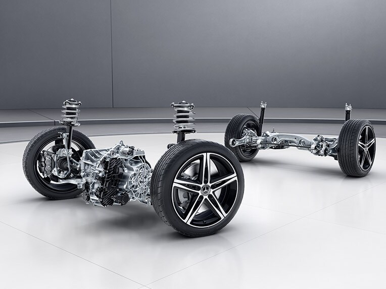 Ein Technikmotiv der A 45 S 4MATIC+ von Mercedes-AMG (AMG RIDE CONTROL Fahrwerk).