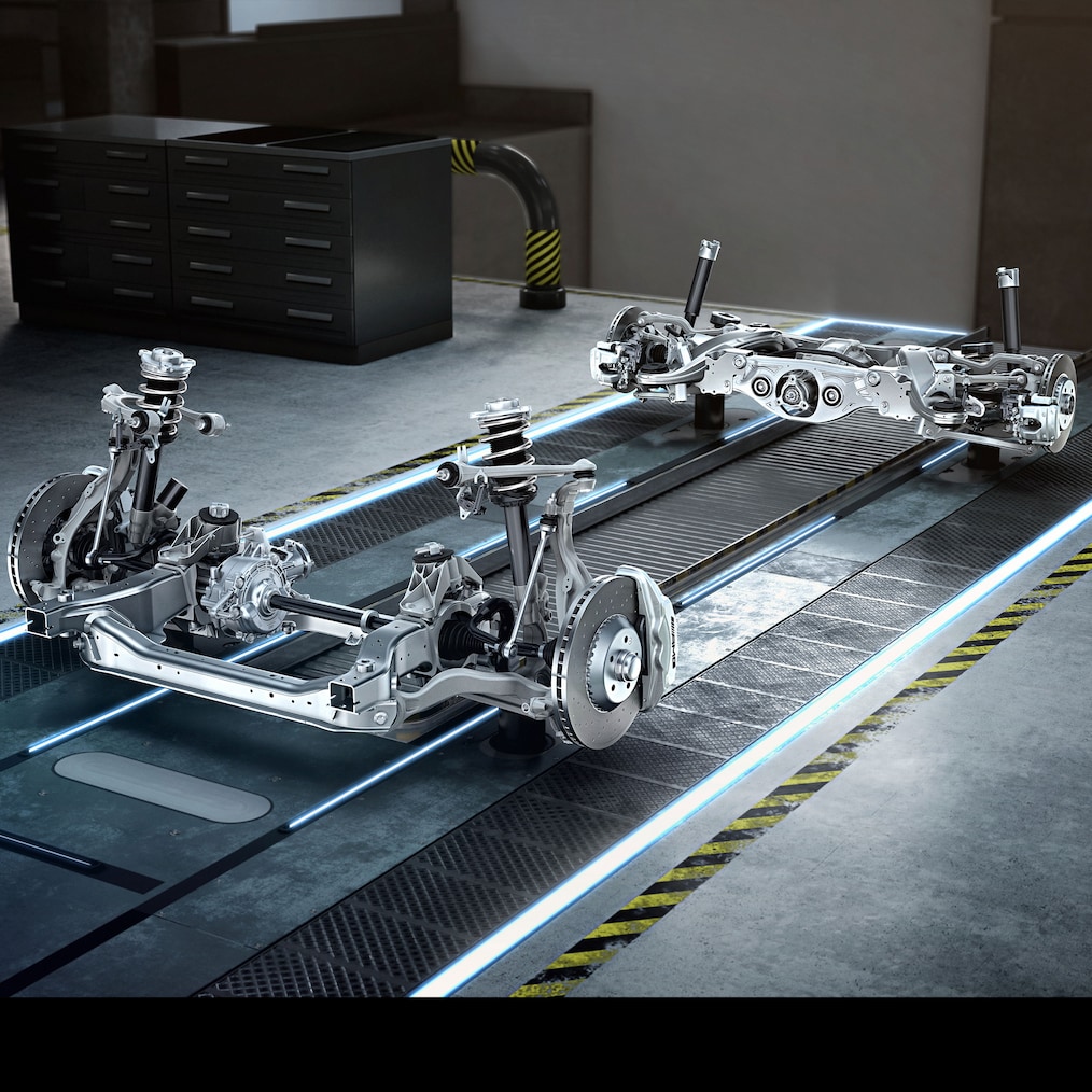 Le châssis avec chaîne cinématique de la Mercedes-AMG C 43.