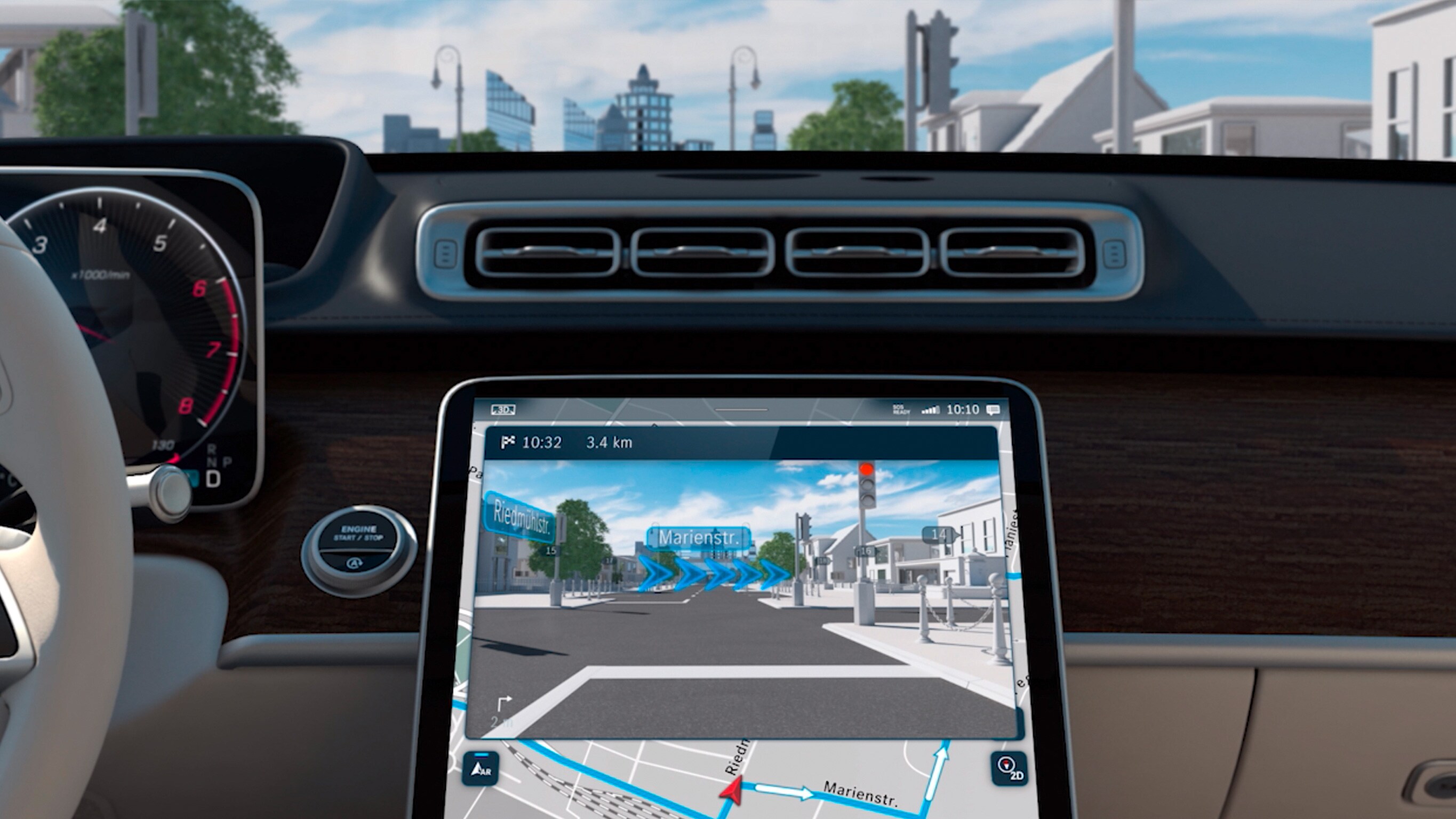 La vidéo montre les fonctions de la réalité augmentée MBUX pour la navigation.