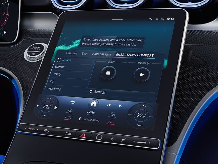 Représentation graphique du fonctionnement du Pack ENERGIZING Plus dans le nouveau CLE Coupé de Mercedes-Benz.