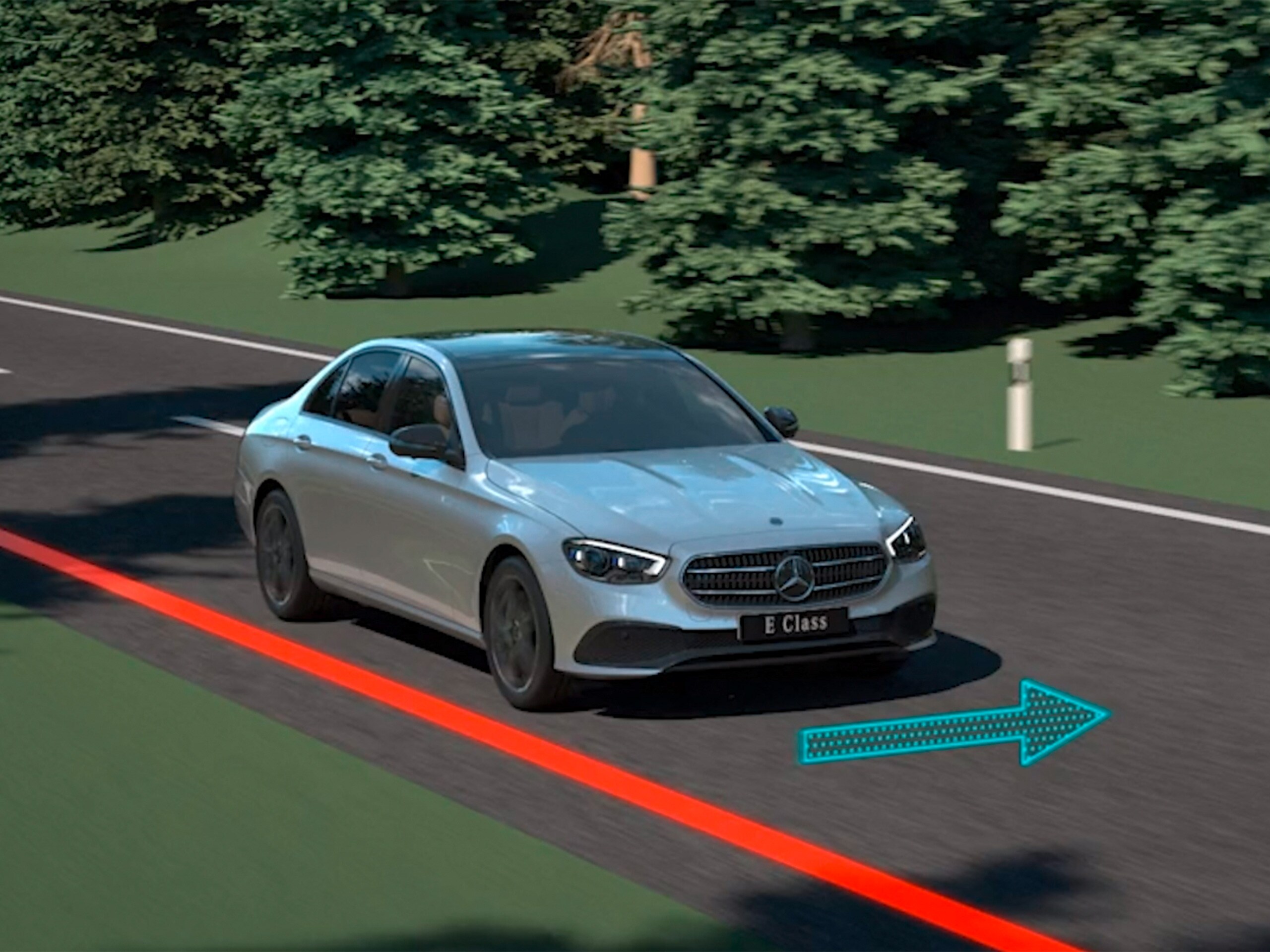 Das Video zeigt die Funktion des Aktiven Lenk-Assistenten im Mercedes-Benz CLS Coupé.