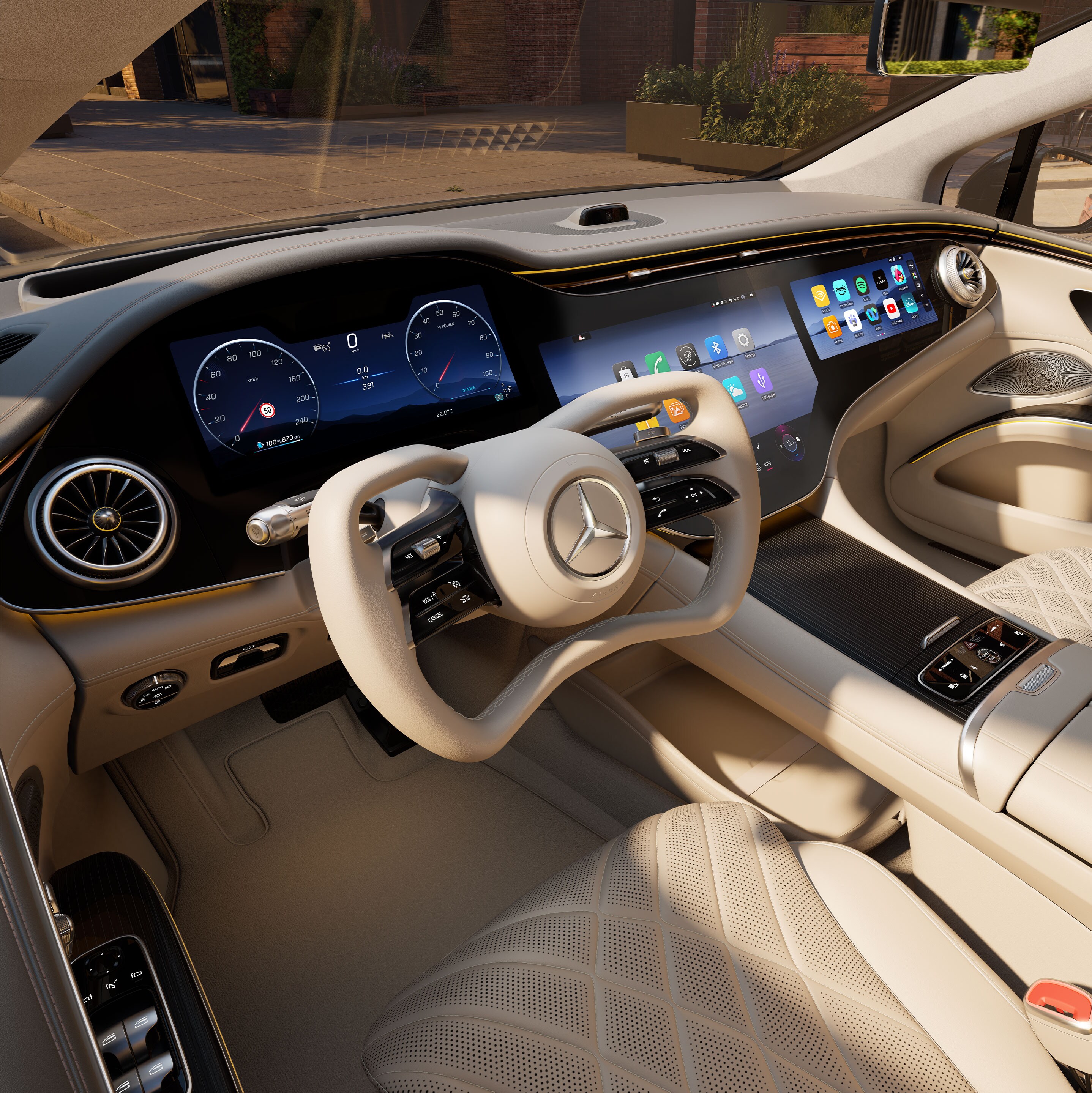 Das Interieur des neuen vollelektrischen EQS von Mercedes-Benz.