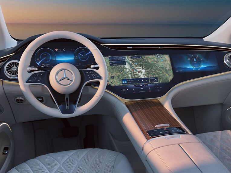 Das Interieur des neuen EQS SUV mit Navigation mit Electric Intelligence.