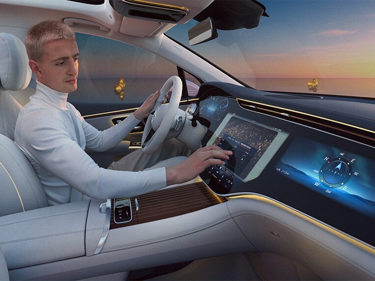 Ein Ausschnitt aus dem EQS SUV Interior mit ENERGIZING Paket Plus.