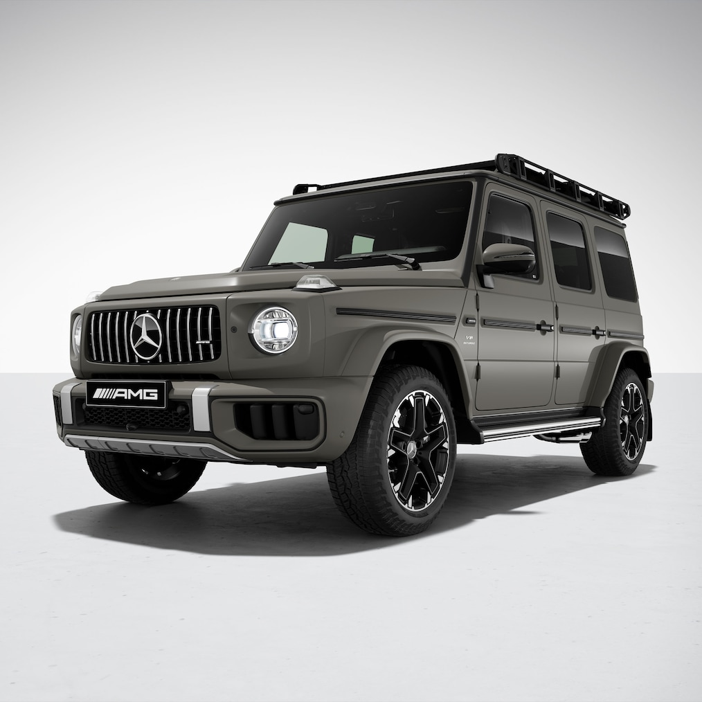 Frontale Seitenansicht eines Mercedes-AMG G 63 mit AMG Offroad-Paket PRO.