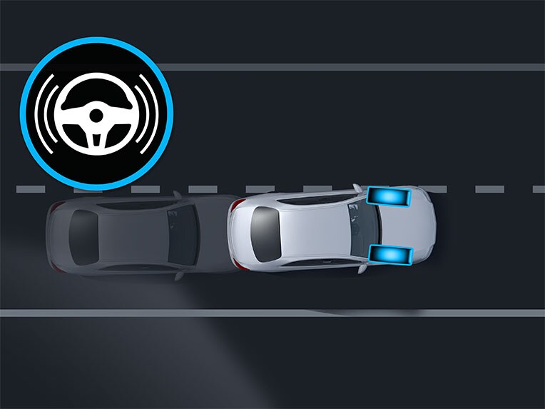 Eine Illustration der Funktionsweise des Aktiven Spurhalte-Assistenten in der neuen G-Klasse von Mercedes-Benz.