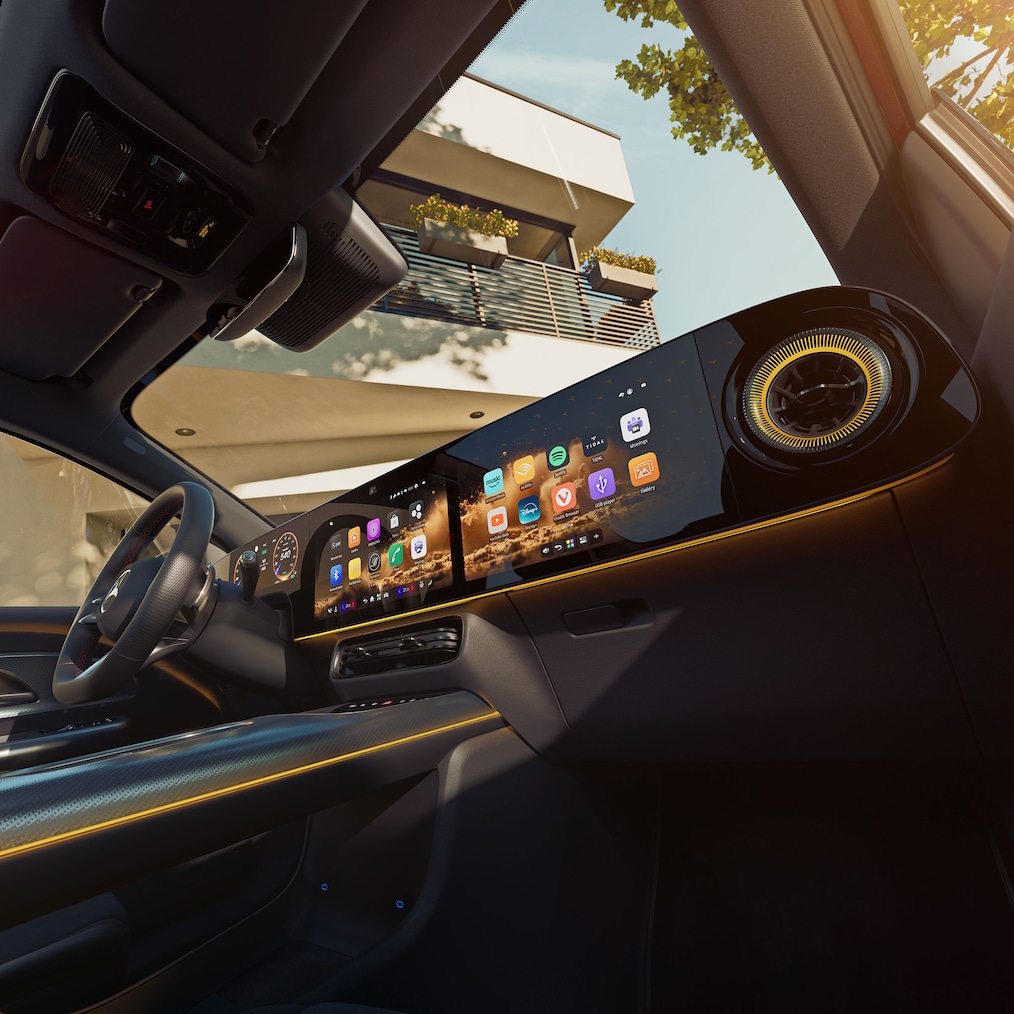 Der MBUX Superscreen des neuen elektrischen Mercedes-Benz GLA.