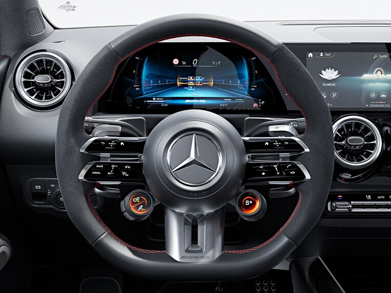 Le volant Performance AMG en cuir Nappa/microfibre MICROCUT dans la Mercedes-AMG GLB.