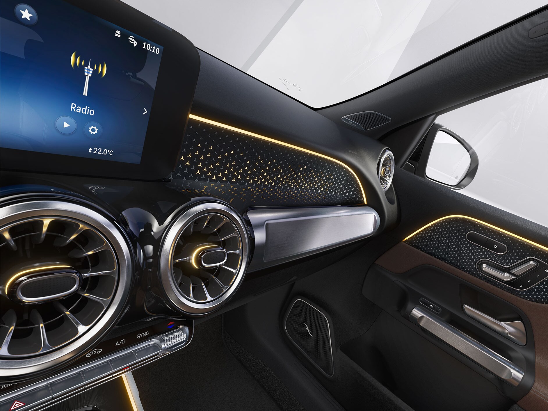 Un gros plan de l'intérieur du GLB de Mercedes-Benz, avec sa propre assurance.