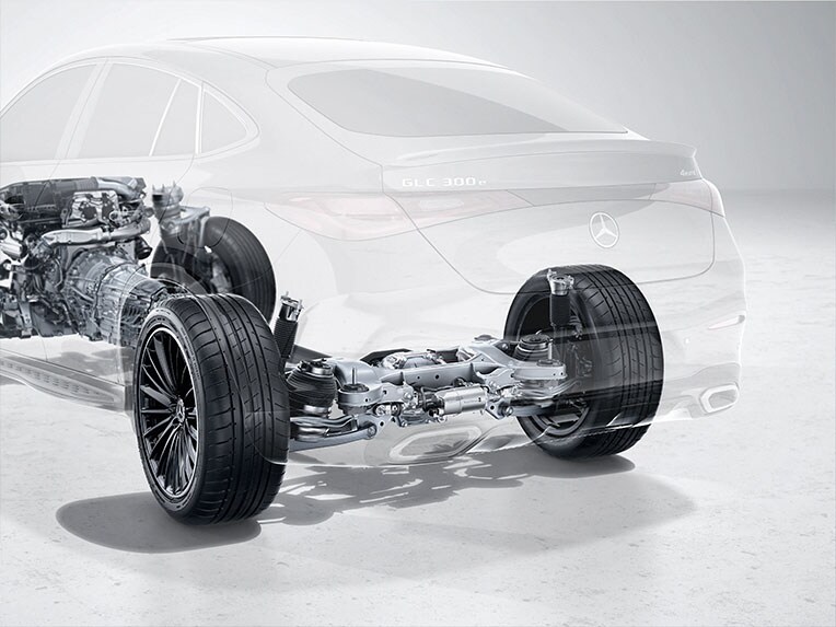 Die Hinterachslenkung des Mercedes-Benz GLC Coupés.