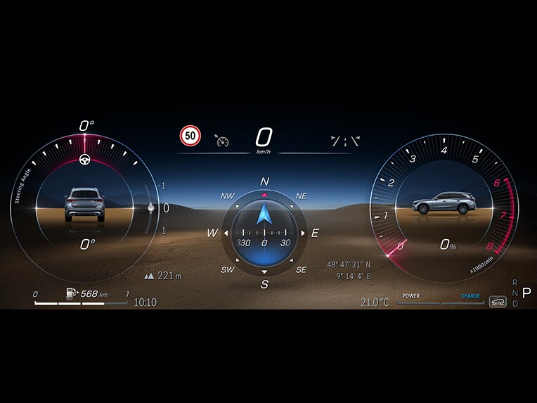 Eine grafische Darstellung des Offroad-Cockpits im neuen GLC SUV von Mercedes-Benz.