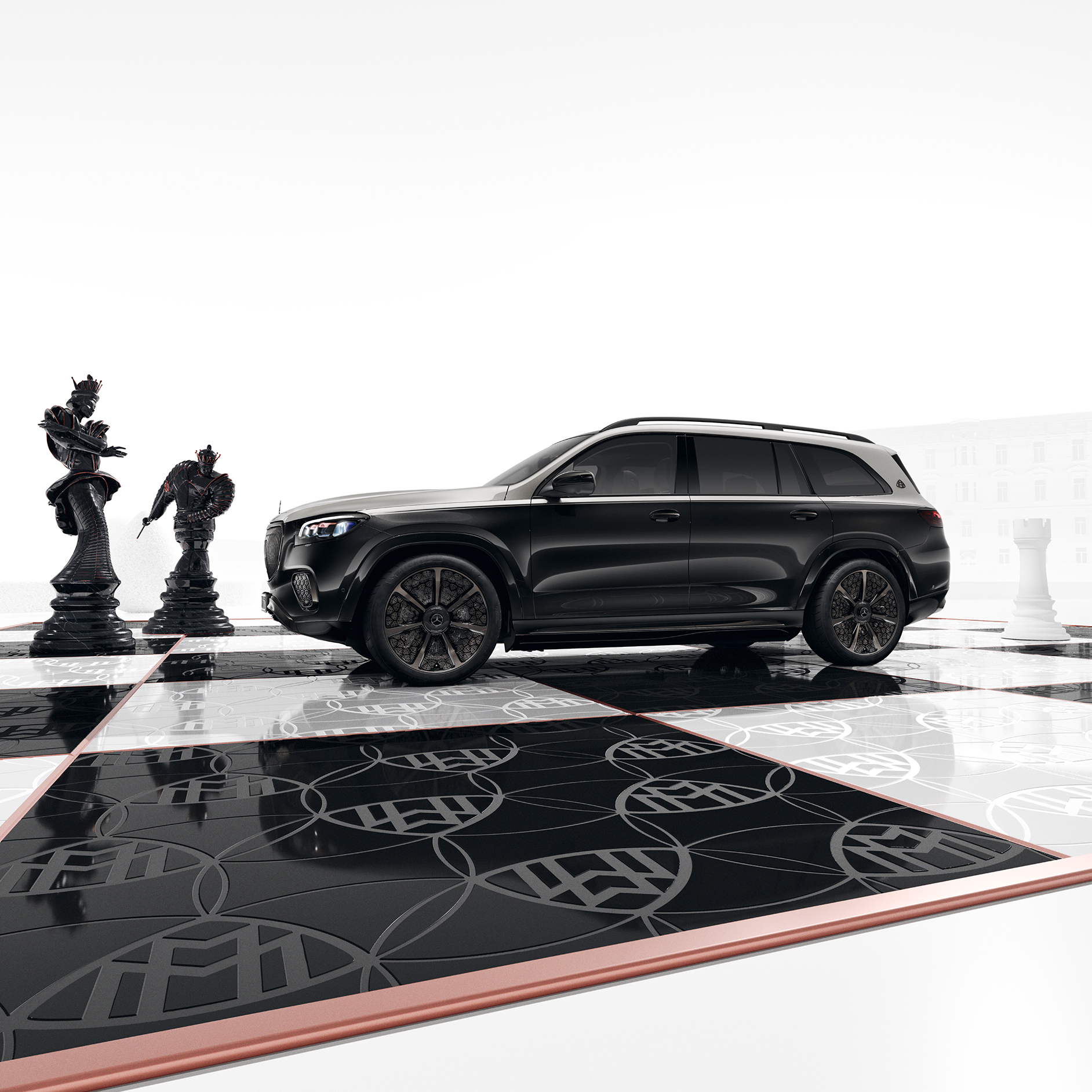 Mercedes-Maybach sur une échiquier Mercedes-Maybach sur une échiquier
