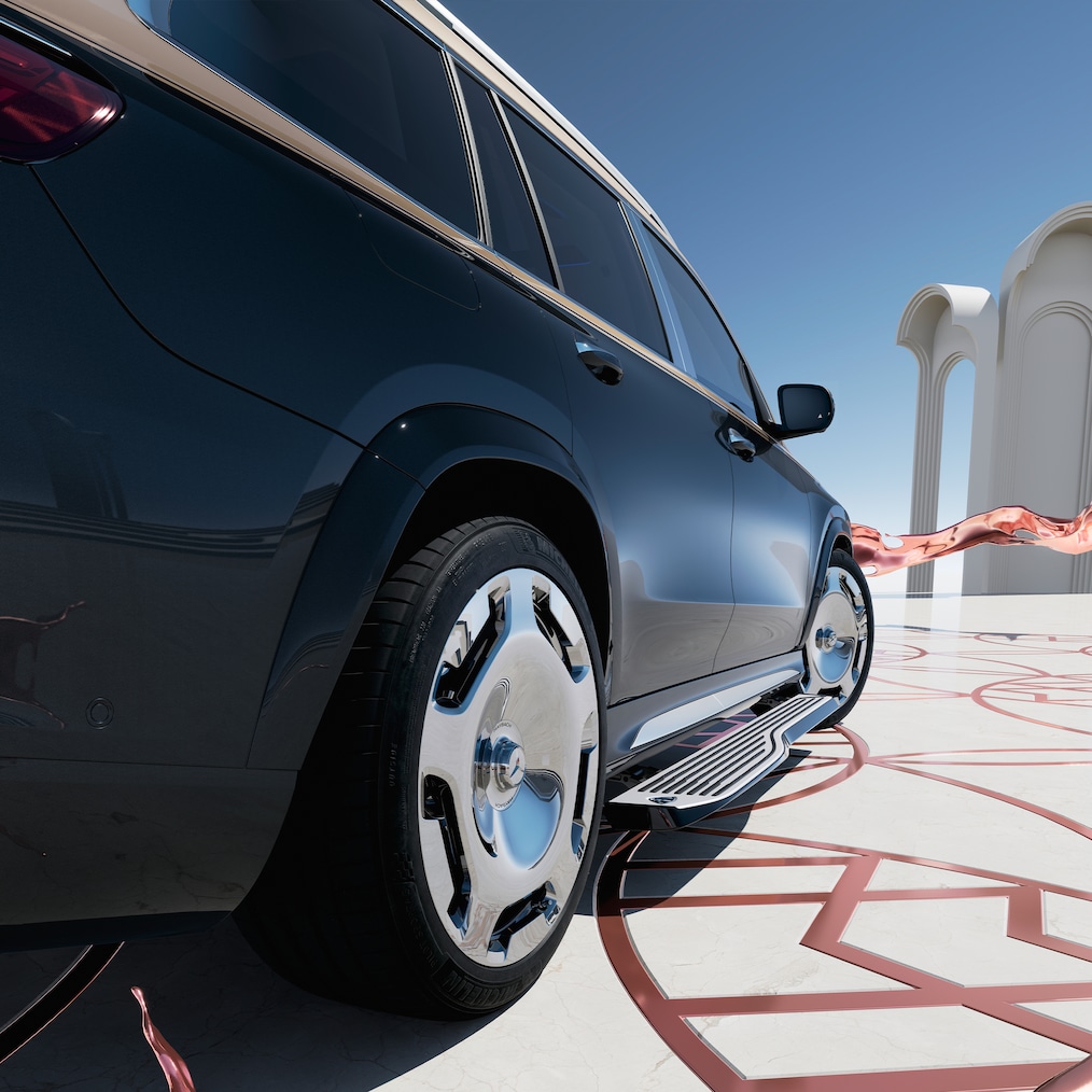 Seitenansicht des Mercedes-Maybach GLS 600 mit Blick auf die Türschweller.