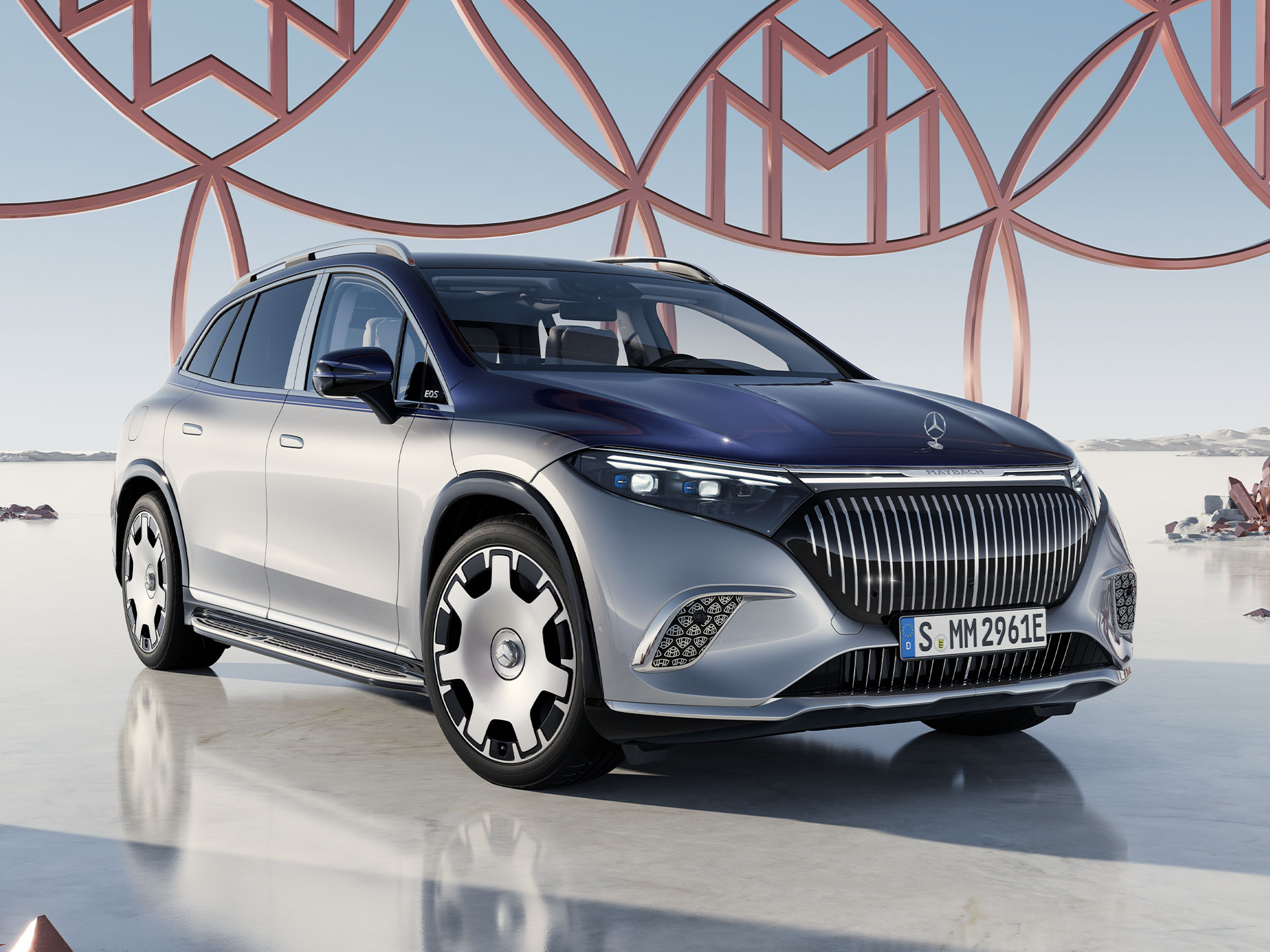 EQS SUV | Marke | Mercedes-Maybach Der Mercedes-Maybach EQS SUV in einer Frontansicht.