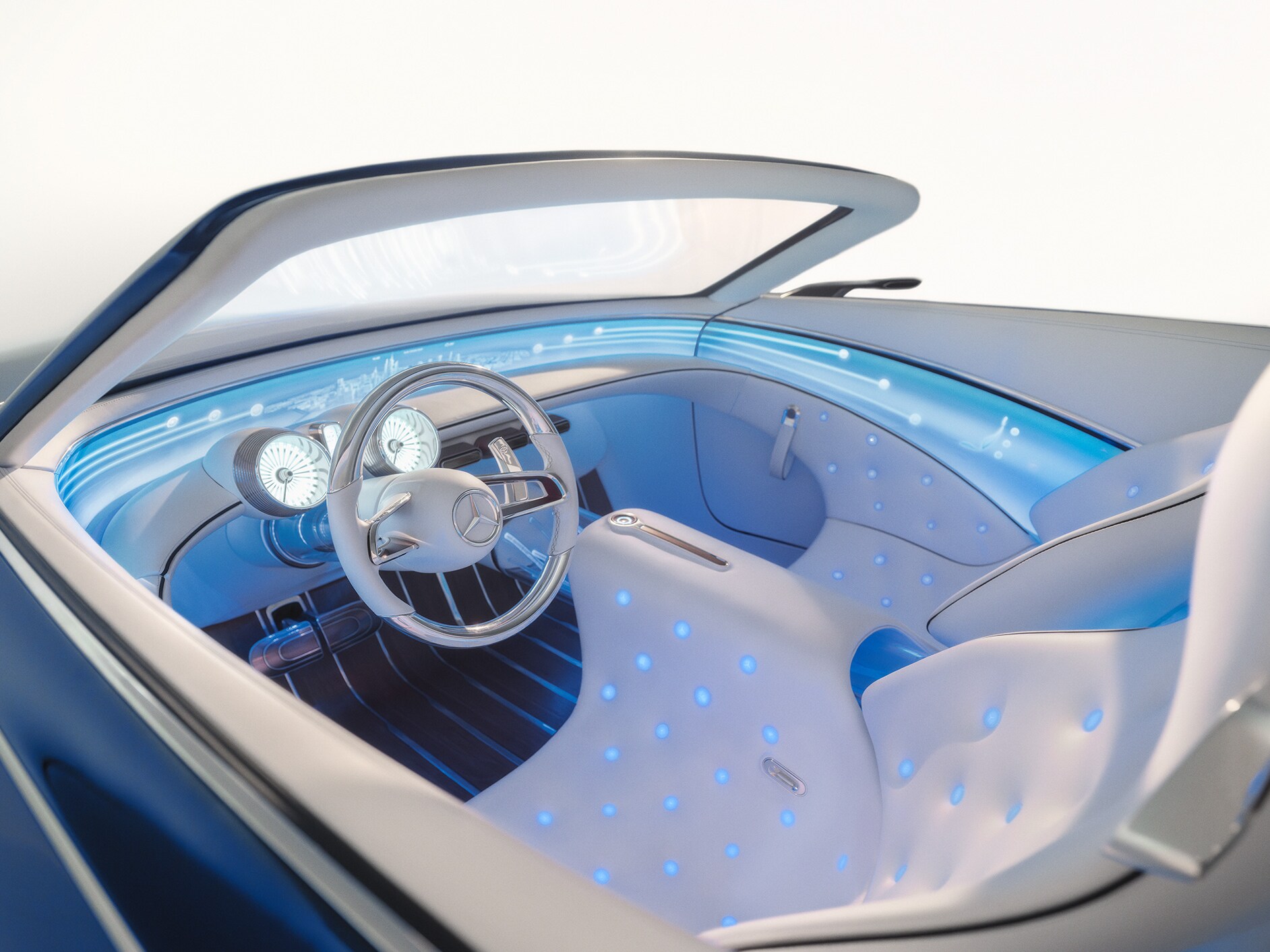 Une vision de l’intérieur d’une Mercedes-Maybach à l’avenir.