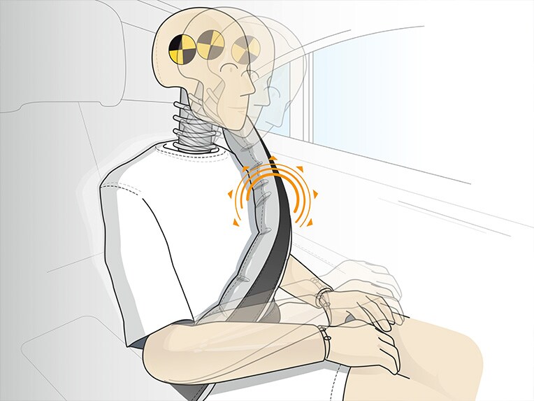Eine Illustration der Funktion des Beltbag in der Mercedes-Maybach S-Klasse.