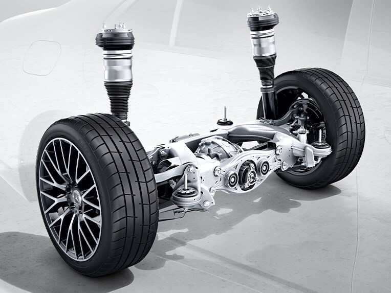 La direction de l'essieu arrière de la Mercedes-Benz Classe S Berline version longue.