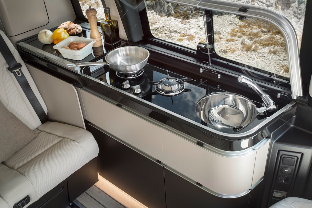 Gros plan sur la kitchenette de la Marco Polo.