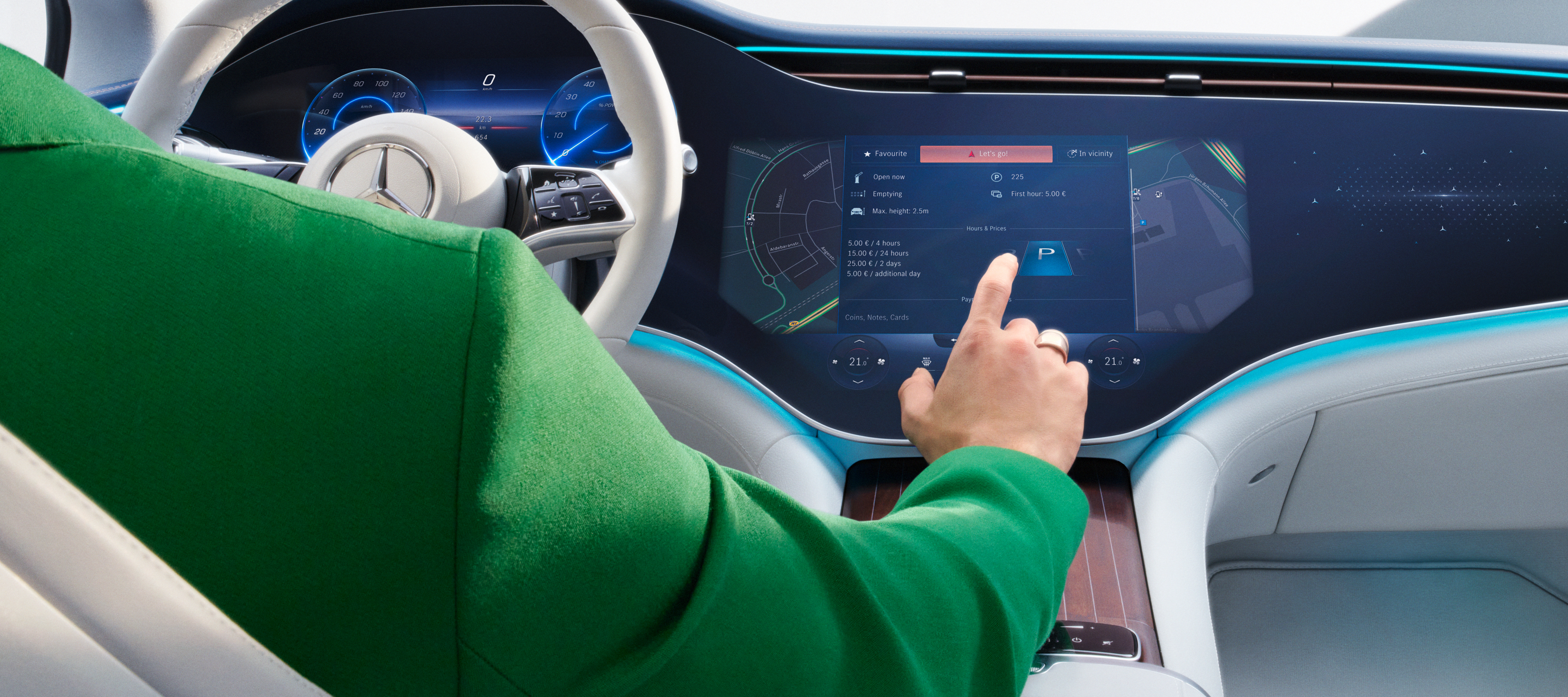 L’offre digitale est sélectionnée sur le système multimédia MBUX d’une Mercedes-Benz L’offre digitale est sélectionnée sur le système multimédia MBUX d’une Mercedes-Benz