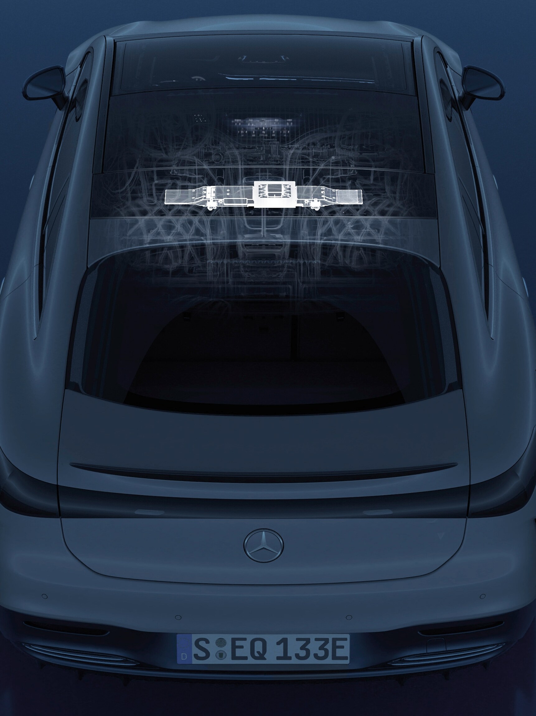 Draufsicht auf die S-Klasse mit schematisch dargestelltem Positioniersystem