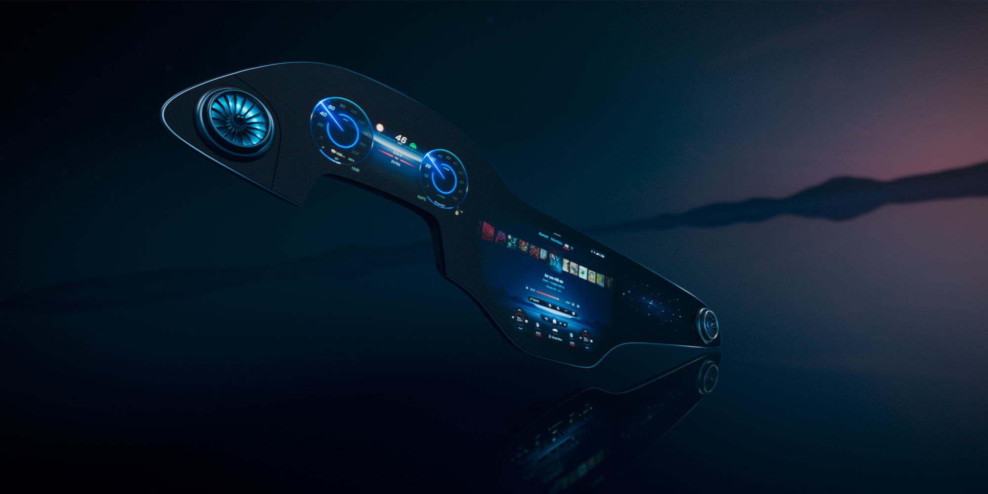 Divertissement | Système multimédia MBUX | Mercedes-Benz L'écran MBUX flottant librement dans un espace imaginaire.