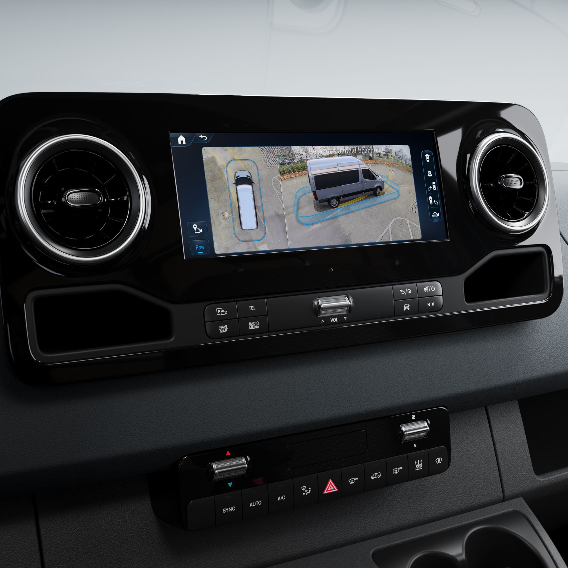 Caractéristiques du véhicule | Systèmes d'assistance à la conduite | Mercedes-Benz La vue panoramique 3D dans un utilitaire léger Mercedes-Benz.