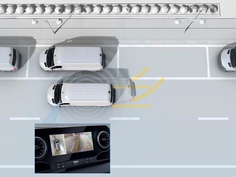 Le Pack Stationnement avec caméras panoramiques pour le Mercedes-Benz eSprinter fourgon.