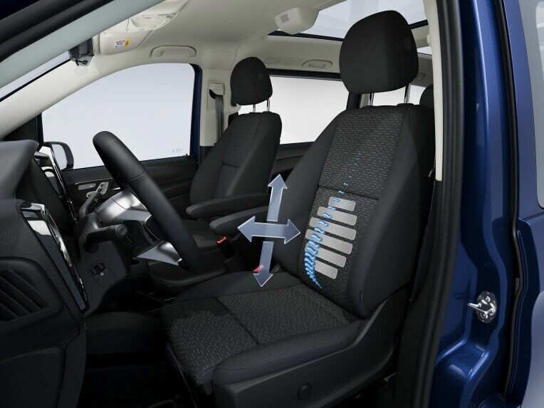 Die 4-Wege-Lordosenstütze für Fahrer- und Beifahrersitz im Mercedes-Benz Vito.