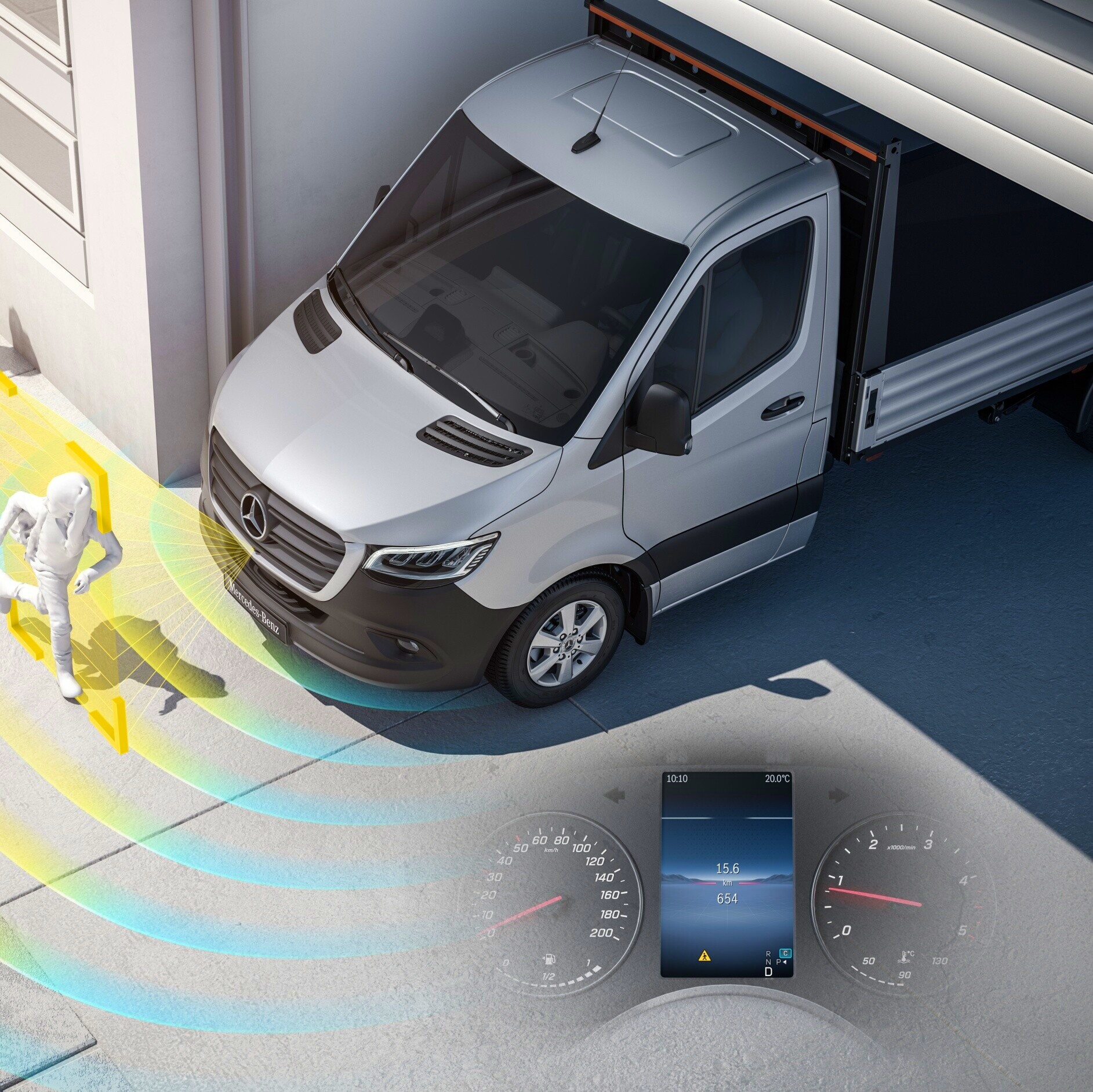 Anfahrinformations-Assistent (MOIS) | Sprinter Pritschenfahrzeug | Mercedes-Benz Der Anfahrinformations-Assistent (MOIS) für das Mercedes-Benz Sprinter Pritschenfahrzeug.