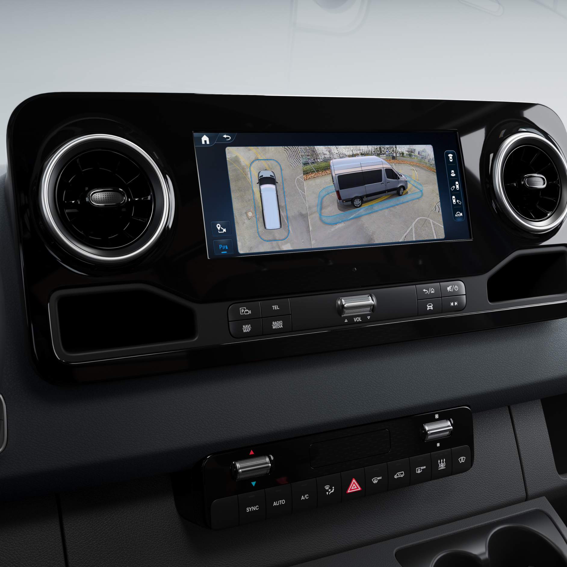 MBUX Multimediasystem | 3D Surround View | Mercedes-Benz Der 3D Surround View im MBUX Multimediasystem in einem Mercedes-Benz Transporter.