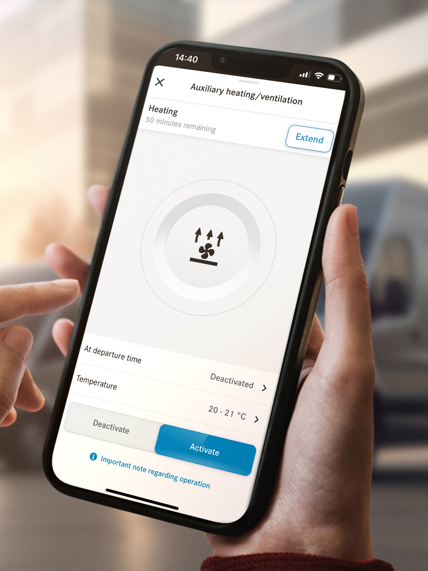 Die Funktion Programmierung Standheizung/-belüftung von Mercedes-Benz auf einem Smartphone.