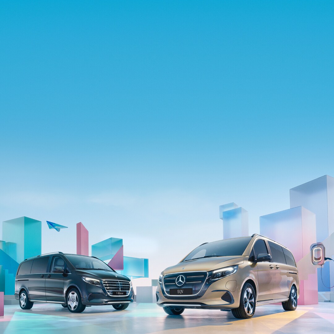 Mercedes-Benz Vito and Sprinter are driving on a road.